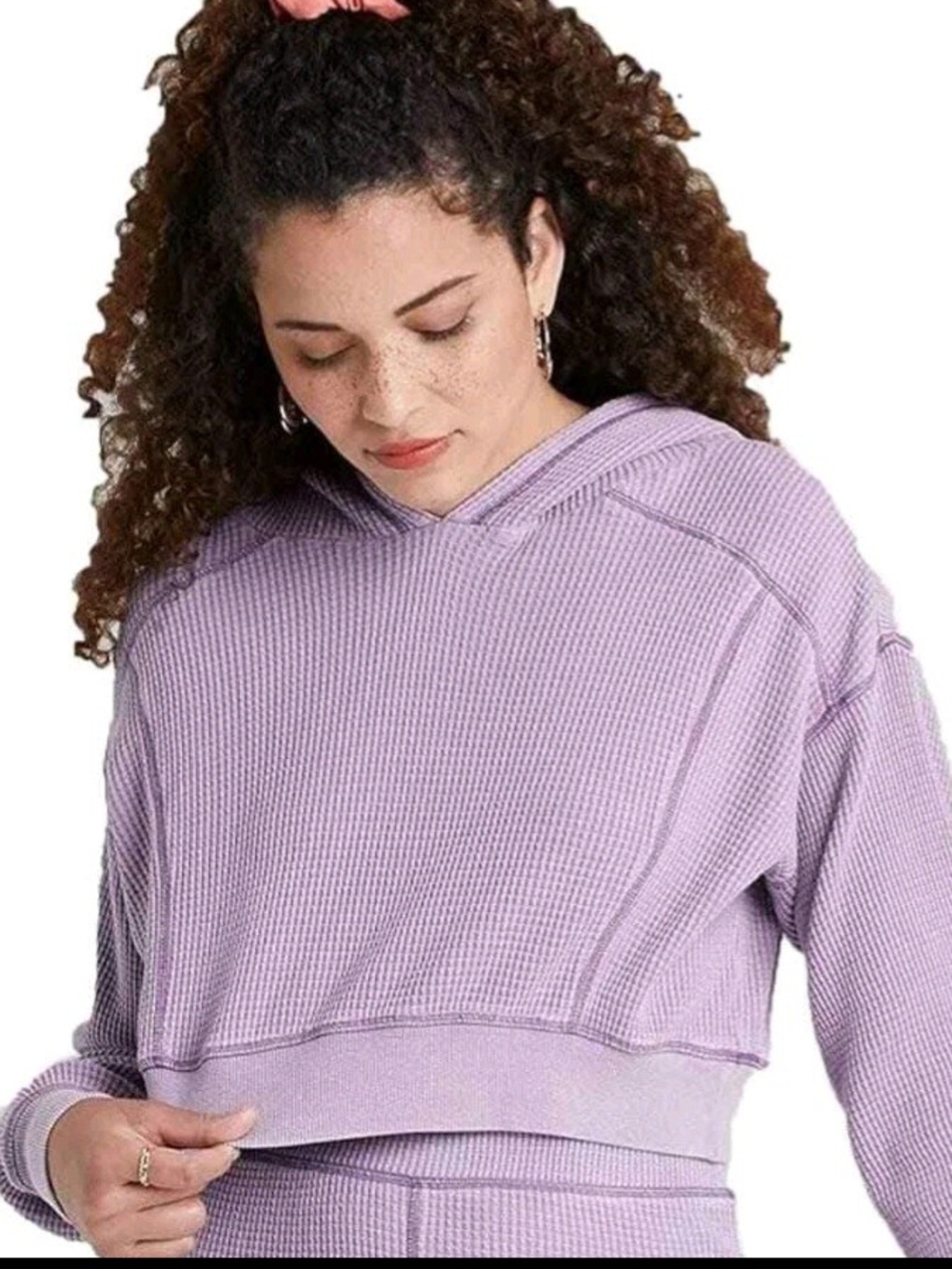 Lilac Wild Fable Women's Waffle-Knit Hooded Crop Top M